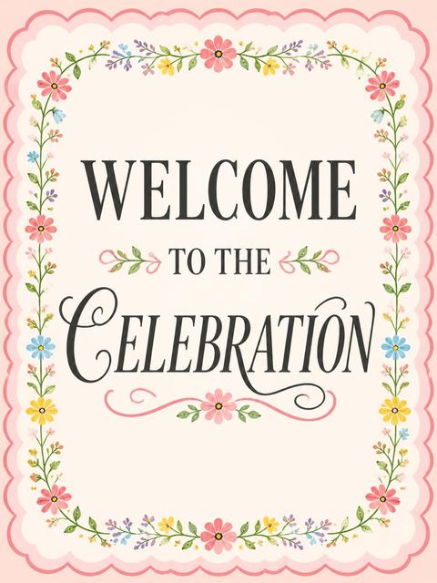 Welcome sign in the Cream Floral Vine 2nd Birthday design