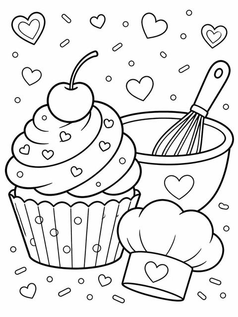 Coloring sheet in the Pink Cupcake Chef 5th Birthday design