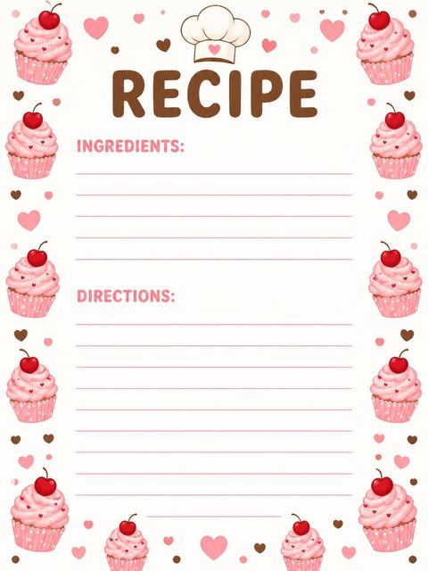 Recipe card in the Pink Cupcake Chef 5th Birthday design
