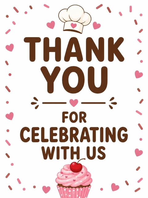 Thank-you flat in the Pink Cupcake Chef 5th Birthday design