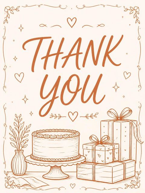 Thank-you flat in the Terracotta Line-Art 21st Birthday Invitation design