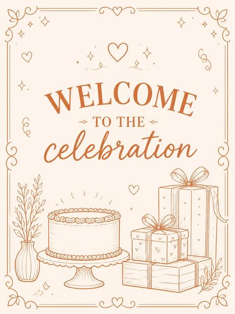 Welcome sign in the Terracotta Line-Art 21st Birthday Invitation design