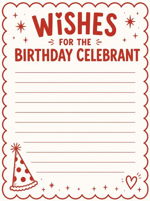 Wishes page in the Red Scalloped Party Hat 11th Birthday design