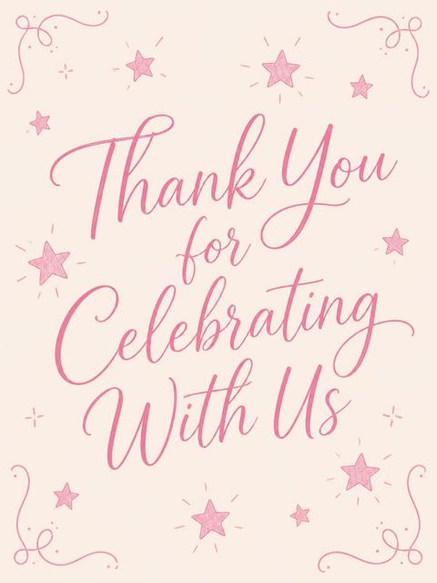 Thank-you flat in the Pink Hand-Lettered Star 12th Birthday Invitation design