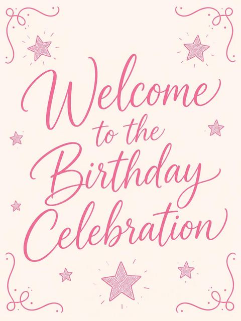 Welcome sign in the Pink Hand-Lettered Star 12th Birthday Invitation design