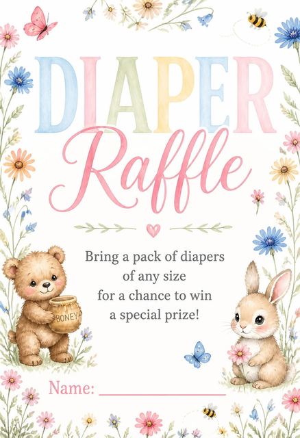 Diaper raffle ticket in the Watercolor Woodland Animal Birthday Invitation design