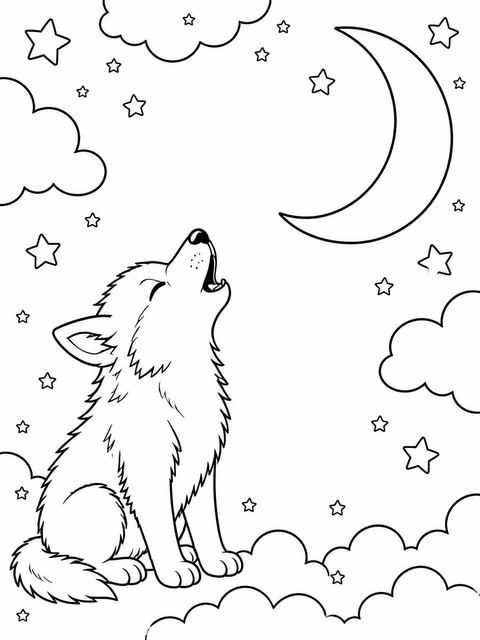 Coloring sheet in the Charcoal Watercolor Wolf 4th Birthday design