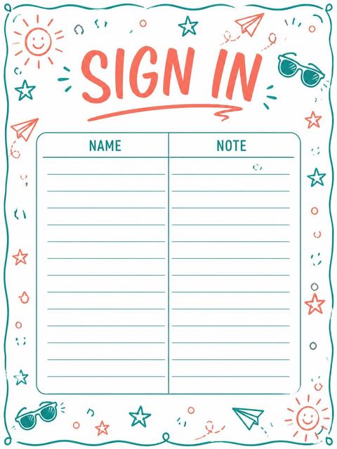 Guest sign-in sheet in the Coral and Teal Doodle 12th Birthday design