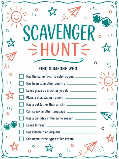 Scavenger hunt in the Coral and Teal Doodle 12th Birthday design