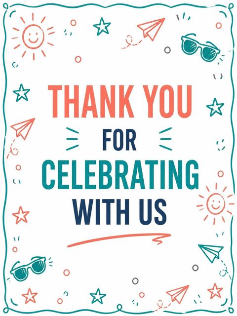 Thank-you flat in the Coral and Teal Doodle 12th Birthday design