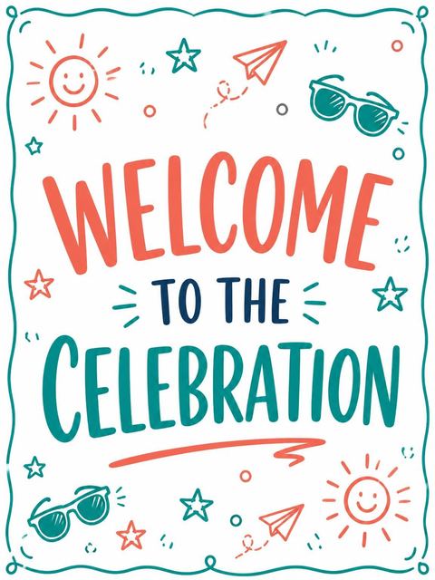 Welcome sign in the Coral and Teal Doodle 12th Birthday design