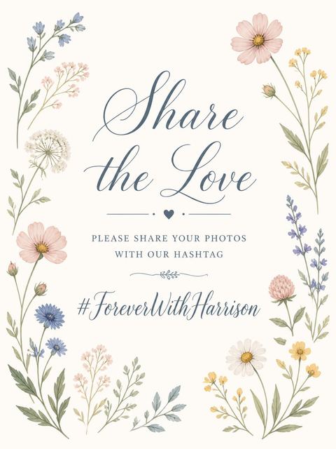 Hashtag card in the Wildflower Meadow Botanical Wedding Invitation design