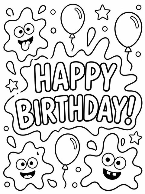 Coloring sheet in the Neon Slime Doodle 4th Birthday Party design