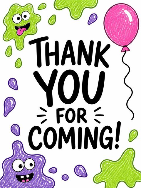Thank-you flat in the Neon Slime Doodle 4th Birthday Party design