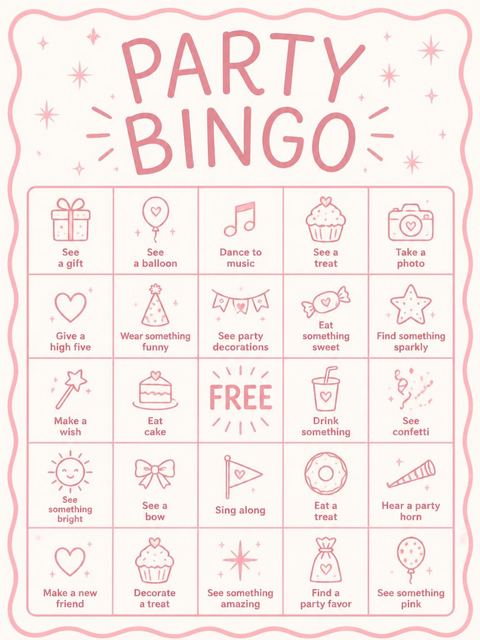 Bingo grid in the Blush Pink Cake 4th Birthday Invitation design