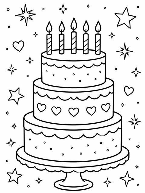 Coloring sheet in the Blush Pink Cake 4th Birthday Invitation design