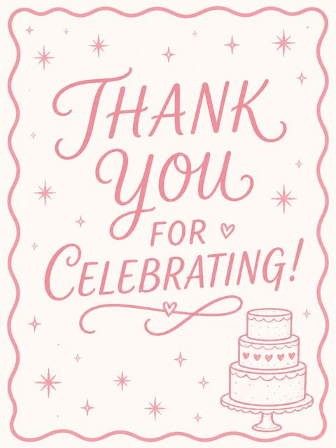 Thank-you flat in the Blush Pink Cake 4th Birthday Invitation design