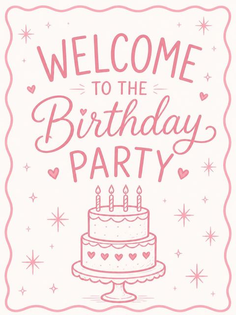Welcome sign in the Blush Pink Cake 4th Birthday Invitation design