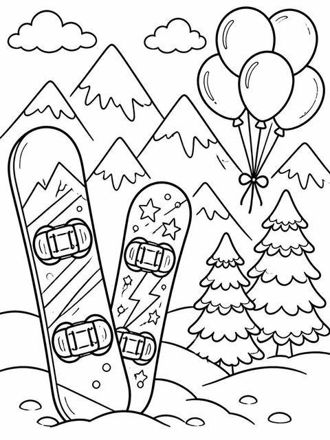 Coloring sheet in the Crayon Snowboard Illustration 7th Birthday Invitation design