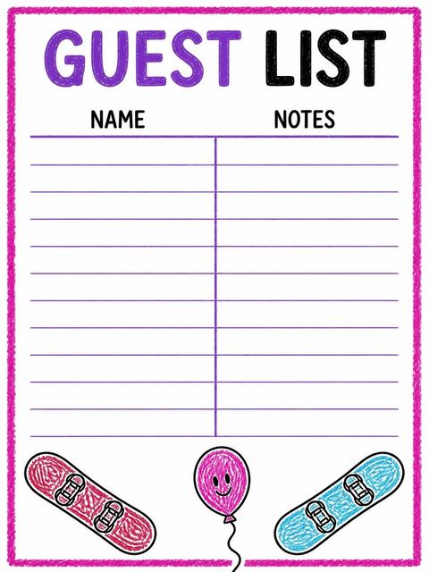 Guest sign-in sheet in the Crayon Snowboard Illustration 7th Birthday Invitation design