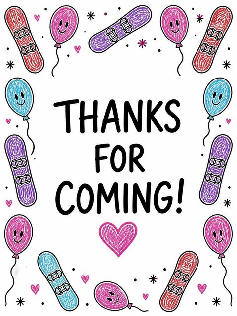 Thank-you flat in the Crayon Snowboard Illustration 7th Birthday Invitation design