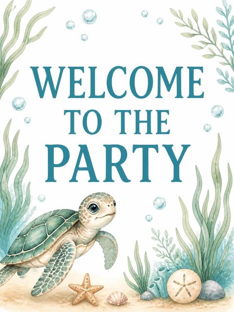Welcome sign in the Watercolor Sea Turtle 4th Birthday design