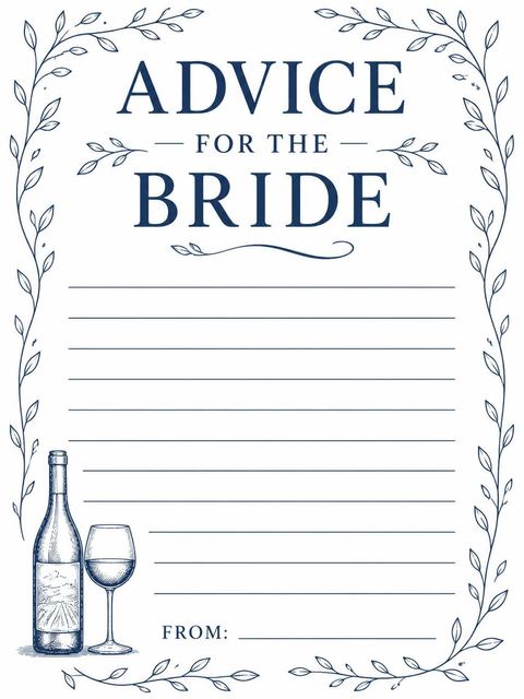 Advice card in the Blue Ink Vineyard Bridal Shower design