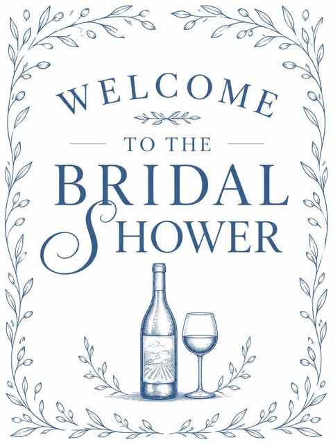 Welcome sign in the Blue Ink Vineyard Bridal Shower design