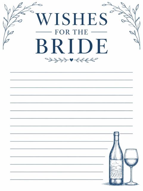 Wishes page in the Blue Ink Vineyard Bridal Shower design