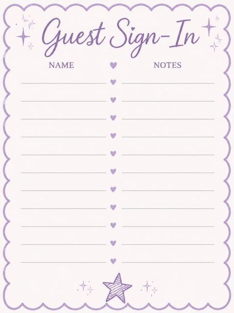 Guest sign-in sheet in the Pastel Scalloped Star 9th Birthday Invitation design