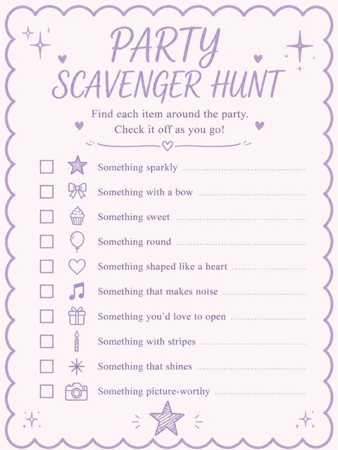 Scavenger hunt in the Pastel Scalloped Star 9th Birthday Invitation design