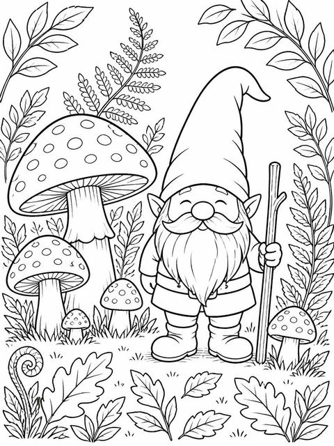 Coloring sheet in the Watercolor Gnome Garden 2nd Birthday design
