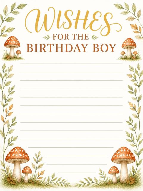 Wishes page in the Watercolor Gnome Garden 2nd Birthday design