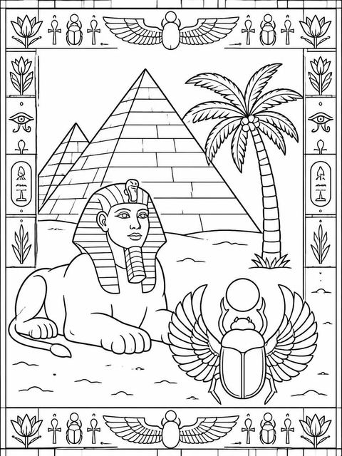 Coloring sheet in the Gold Papyrus Egyptian 8th Birthday design