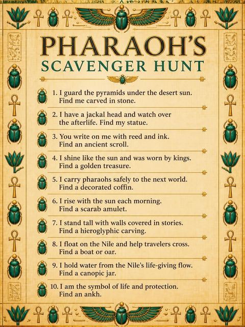 Scavenger hunt in the Gold Papyrus Egyptian 8th Birthday design