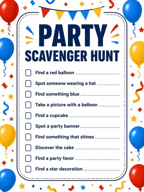 Scavenger hunt in the Primary Color Balloon Kids' 3rd Birthday design