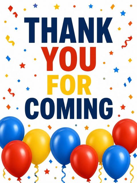 Thank-you flat in the Primary Color Balloon Kids' 3rd Birthday design