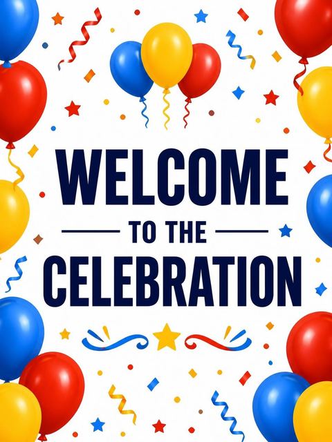 Welcome sign in the Primary Color Balloon Kids' 3rd Birthday design