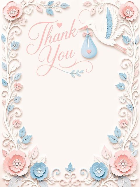 Thank-you flat in the Pink and Blue Stork Baby Shower design