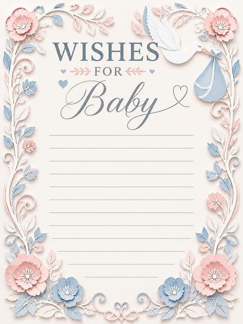 Wishes page in the Pink and Blue Stork Baby Shower design