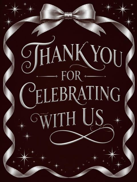 Thank-you flat in the Burgundy Silver Ribbon 25th Birthday design