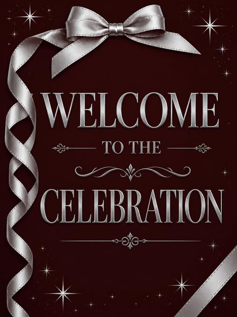 Welcome sign in the Burgundy Silver Ribbon 25th Birthday design