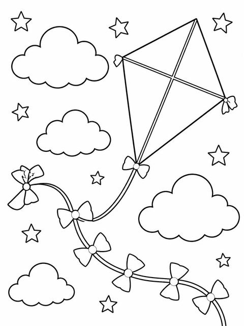 Coloring sheet in the Watercolor Kite 3rd Birthday Invitation design