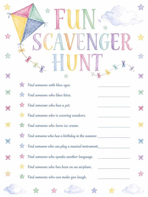Scavenger hunt in the Watercolor Kite 3rd Birthday Invitation design