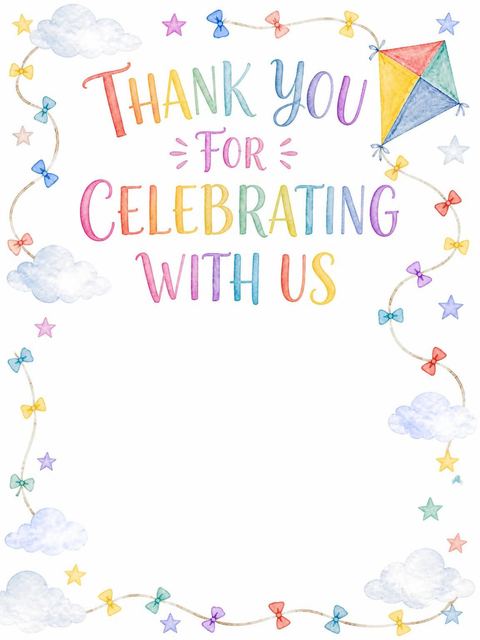 Thank-you flat in the Watercolor Kite 3rd Birthday Invitation design