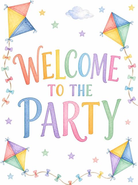 Welcome sign in the Watercolor Kite 3rd Birthday Invitation design