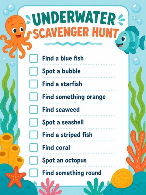 Scavenger hunt in the Cartoon Ocean Life 5th Birthday design