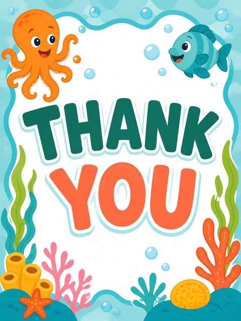 Thank-you flat in the Cartoon Ocean Life 5th Birthday design