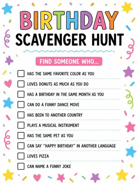 Scavenger hunt in the Crayon Donut Character 2nd Birthday Invitation design