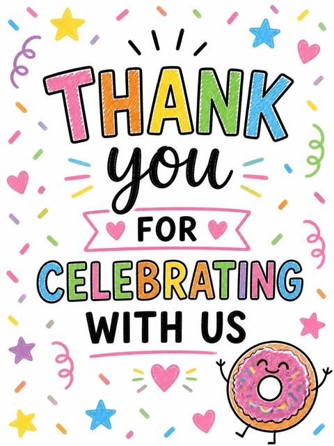 Thank-you flat in the Crayon Donut Character 2nd Birthday Invitation design